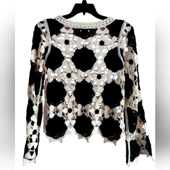 Witty Fox Cream and Black Crochet Knit Sweater - Picture 2 of 7